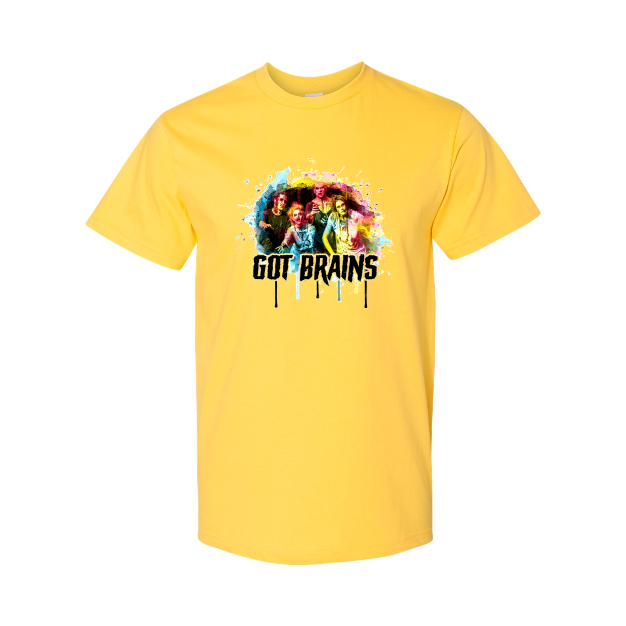 A stylish short sleeve t-shirt featuring a zombie graphic with the text 'Zombie Got Brains Hammer', made from soft cotton for comfort.