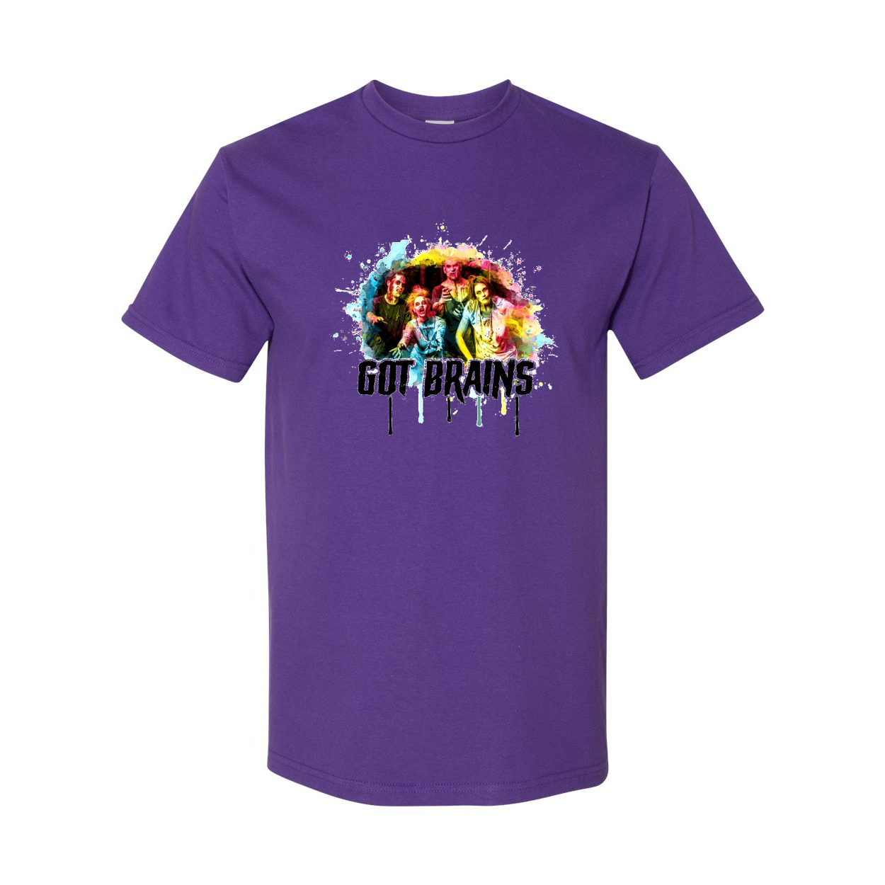 A stylish short sleeve t-shirt featuring a zombie graphic with the text 'Zombie Got Brains Hammer', made from soft cotton for comfort.