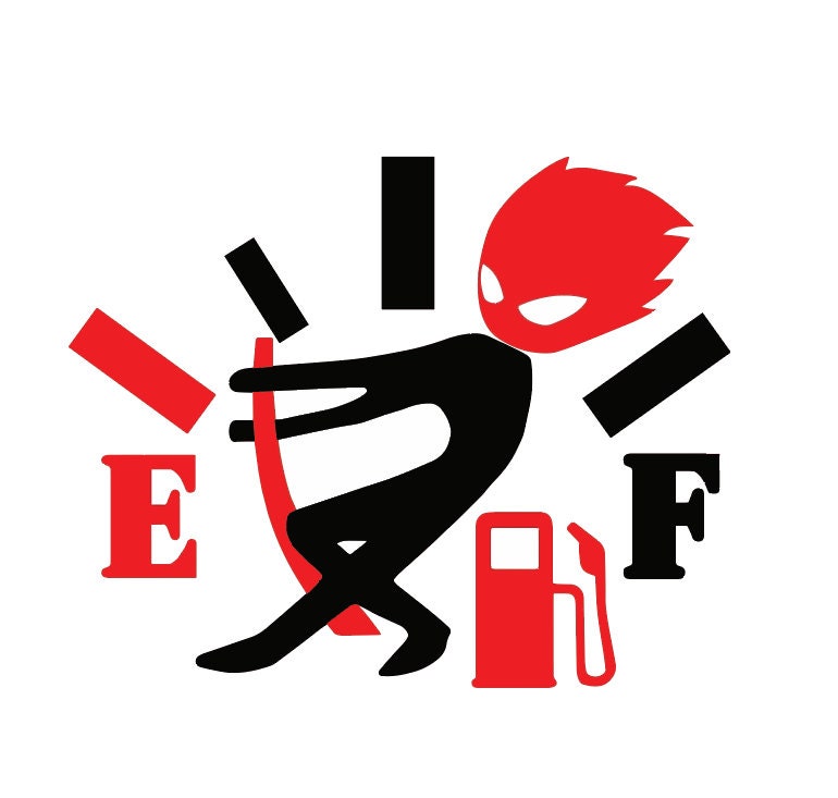 A vibrant flame-themed vinyl sticker designed for cars, showcasing humor about high gas consumption with a playful design.