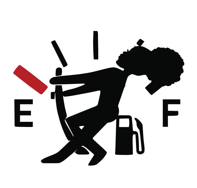 A humorous vinyl sticker featuring a woman design, highlighting high gas consumption, perfect for car enthusiasts.