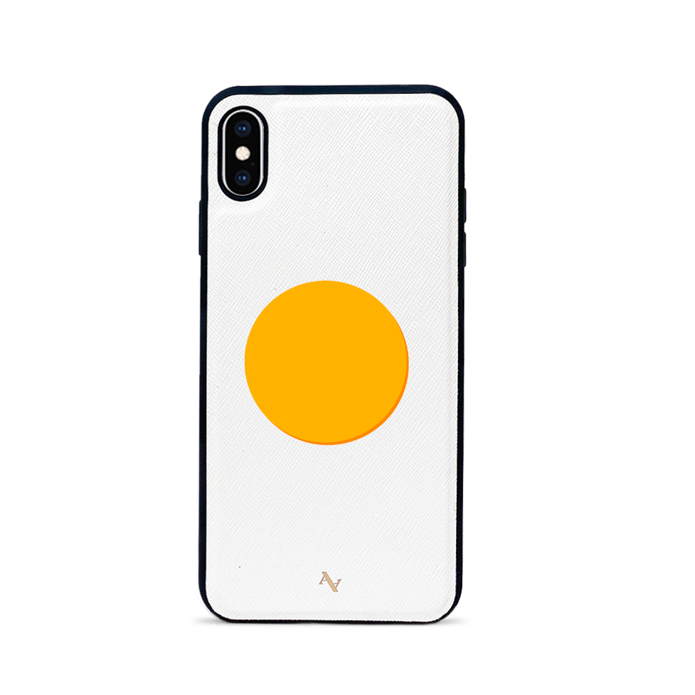 90s White iPhone XS MAX Leather Case made from genuine saffiano leather with a soft rubber rim, showcasing personalization options.