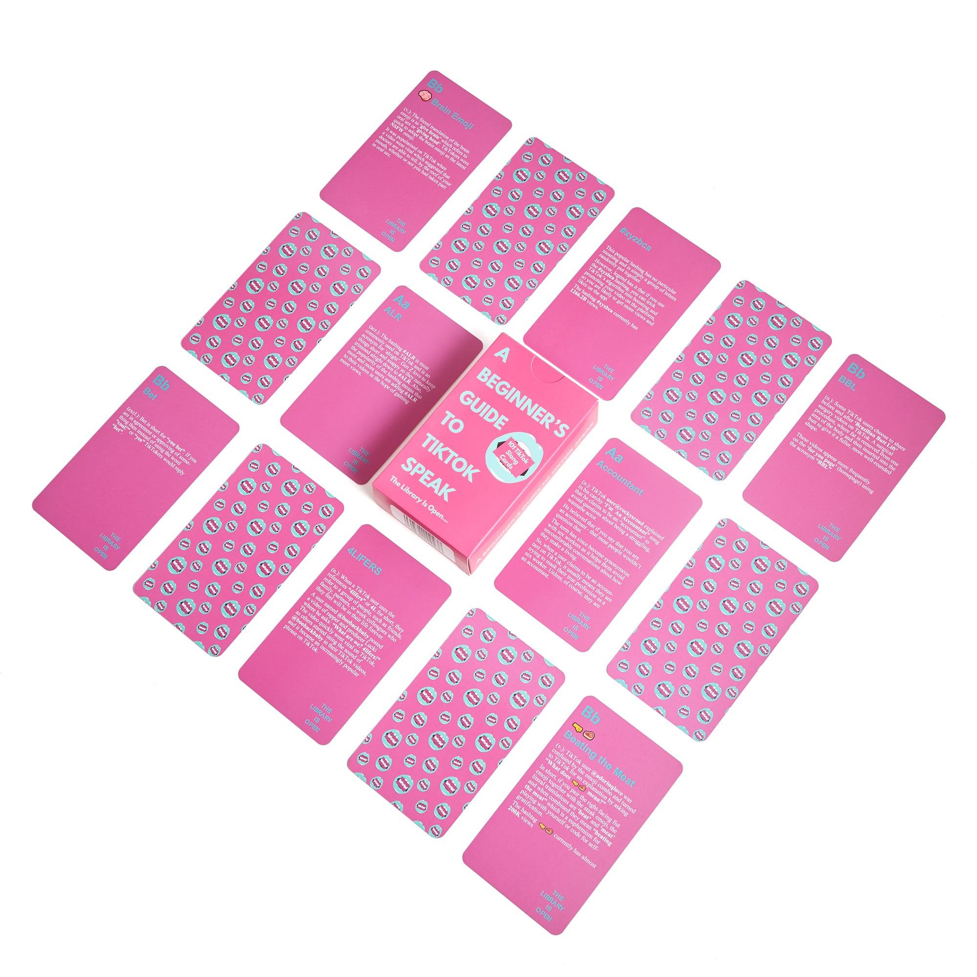 A colorful collection of 101 TikTok slang cards, showcasing various slang terms and emojis used on the platform.