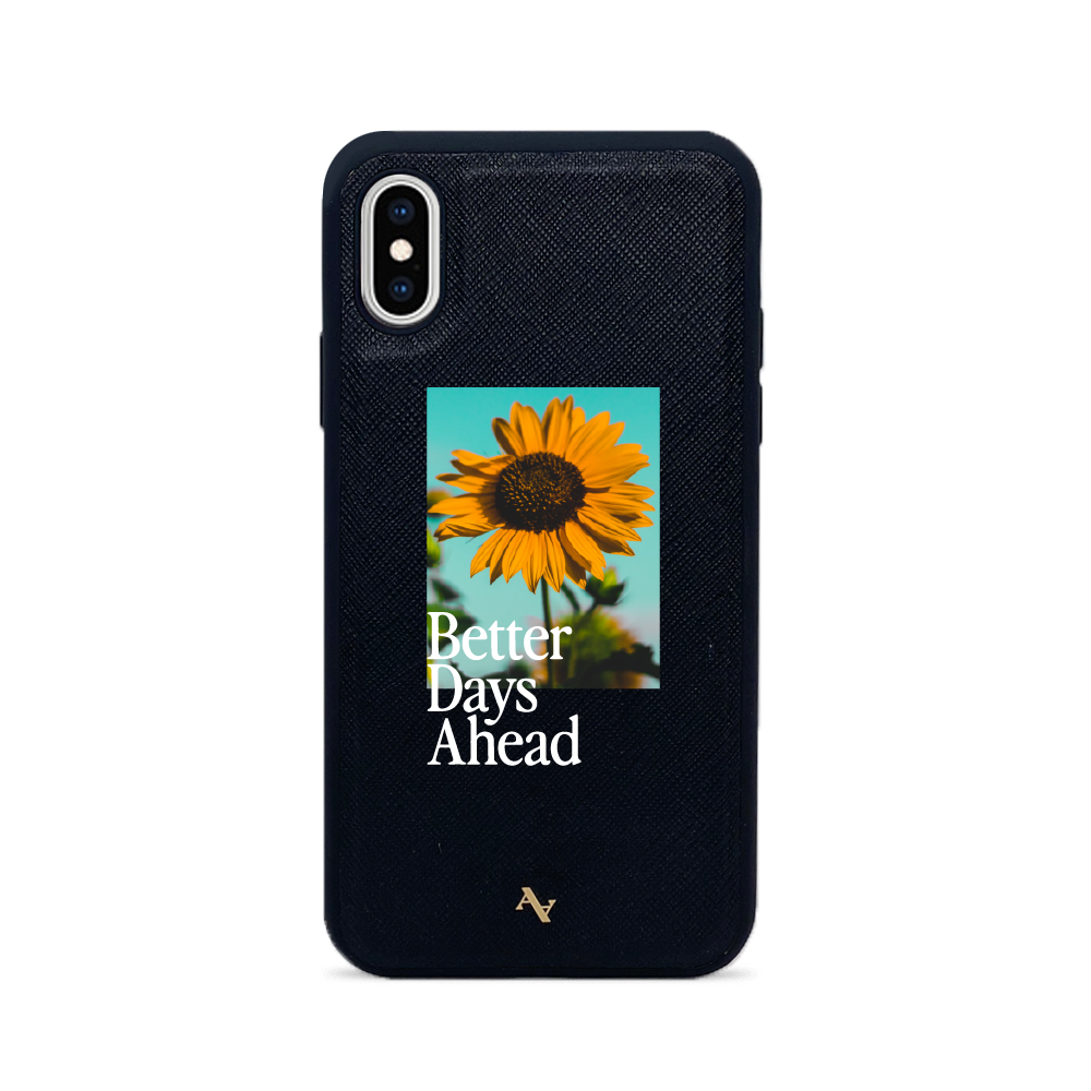 Acapella x MAAD Sunflower leather case for iPhone X/XS, featuring saffiano leather and customizable design options.