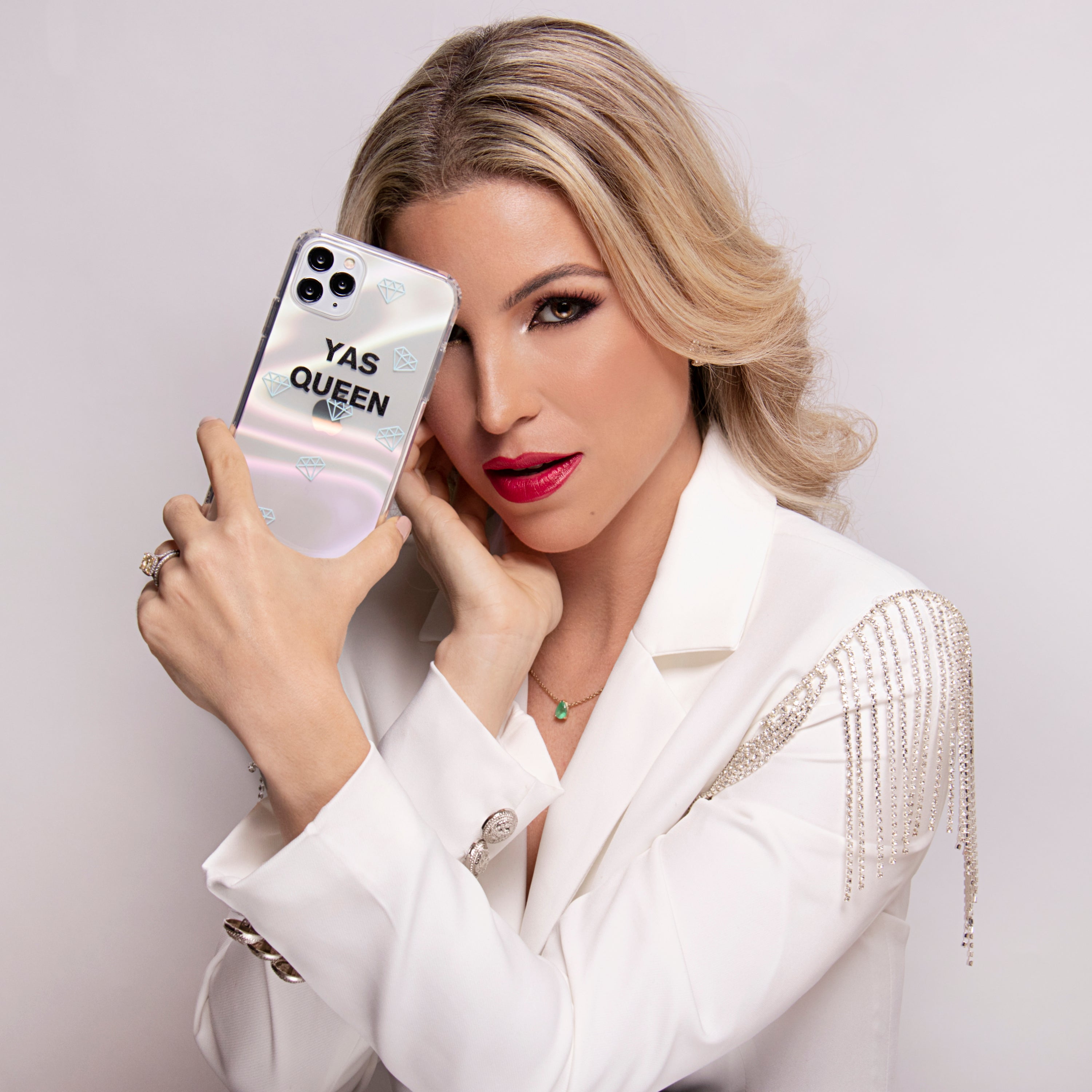 Andy x MAAD iPhone 11 Pro Case featuring a holographic finish and included sticker set for personalization.