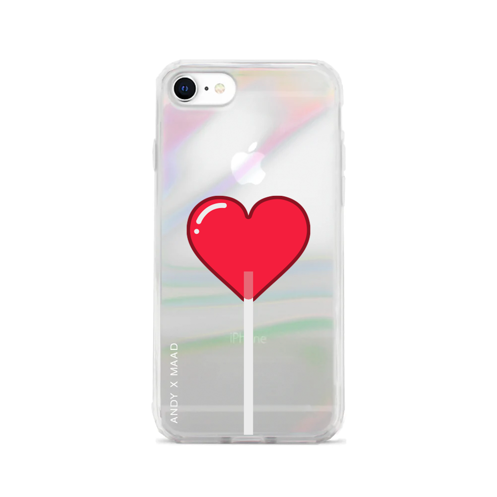 ANDY X MAAD Valentine's Holo iPhone 7/8 Case featuring a colorful holographic finish and artistic design.