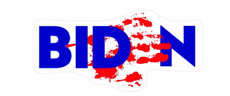 Biden Blood On Hand Military Tribute Sticker Decal made from premium vinyl, showcasing a patriotic design honoring military service.