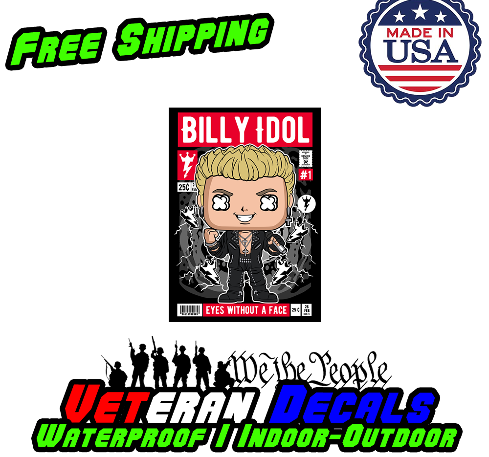Billy Idol Pop Culture Art Series Vinyl Decal Sticker displayed on a car, showcasing vibrant colors and design.