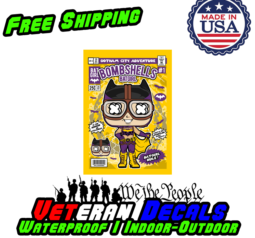 Bombshell Batgirl vinyl decal sticker featuring vibrant colors and iconic design, suitable for various surfaces like cars and laptops.