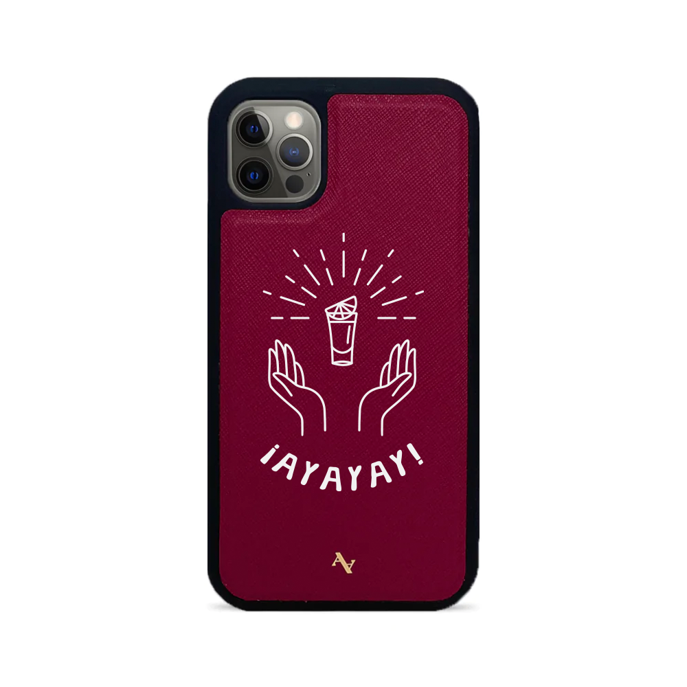 Cielito Lindo ¡AYAYAY iPhone 12 Pro Leather Case in saffiano leather with personalized monogram options.