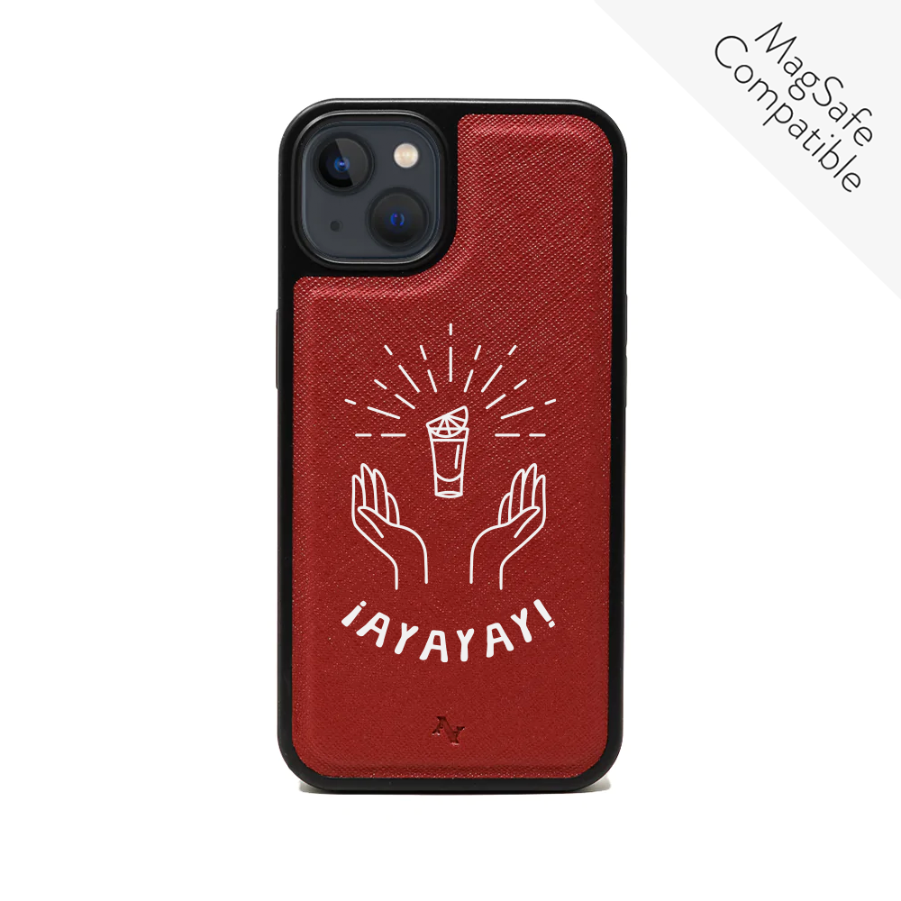 Cielito Lindo ¡AYAYAY! iPhone 13 Leather Case in vegan saffiano leather with rubber rim.