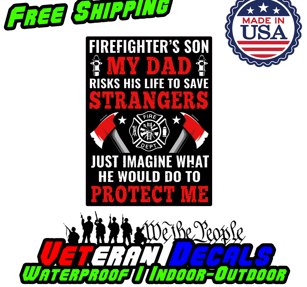 Dad Protect Fire Fighters IAFF Vinyl Sticker on a clean surface, showcasing its design and quality.