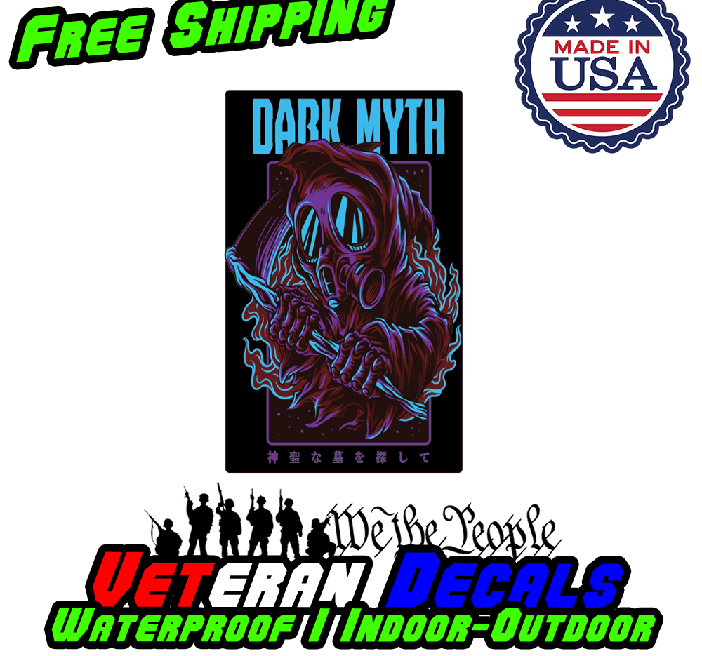 Dark Myth mask vinyl decal sticker for cars and trucks, showcasing a unique design.