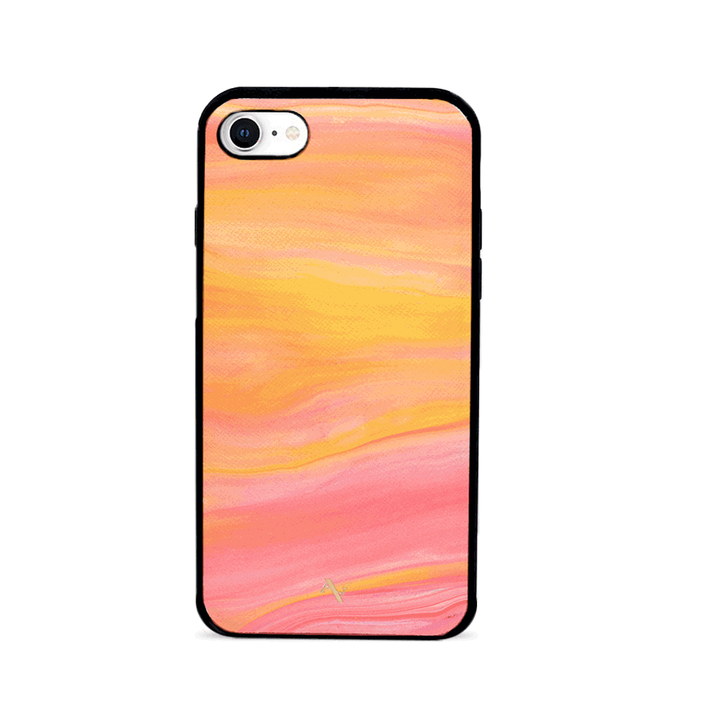 Dreamland leather case for iPhone 7/8/SE, featuring saffiano leather and a soft rubber rim, customizable with monogram options.