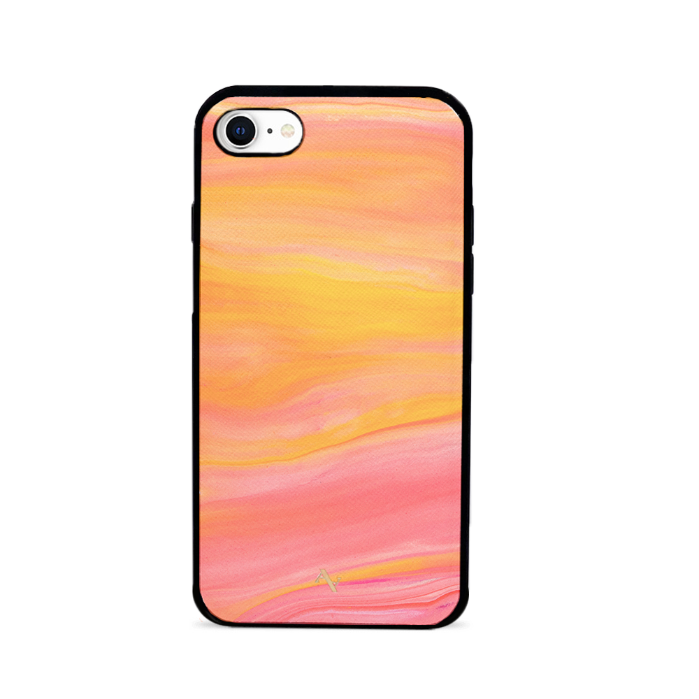 Dreamland leather case for iPhone 7/8/SE, featuring saffiano leather and a soft rubber rim, customizable with monogram options.