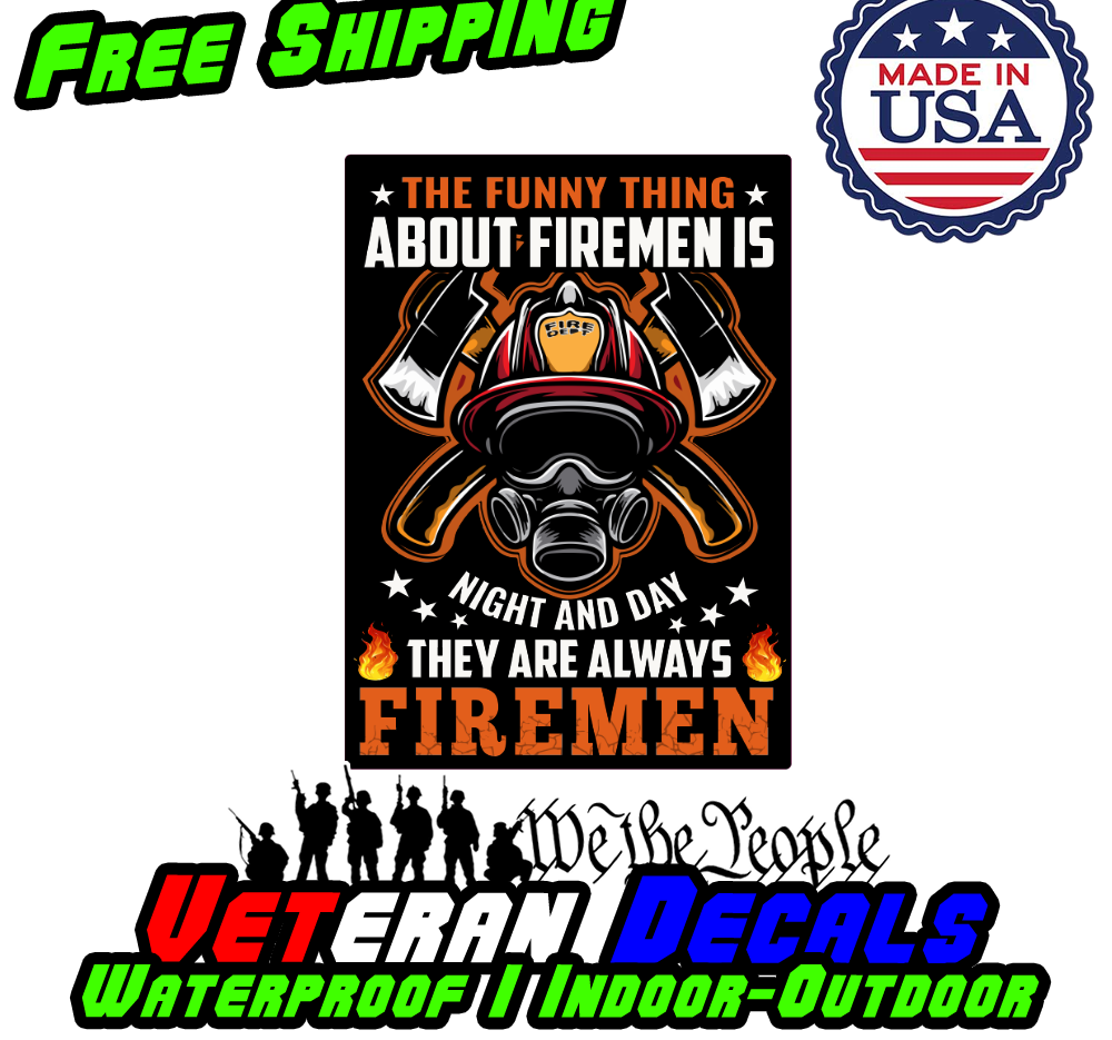 Funny Firemen IAFF Vinyl Sticker Decal on a white background, showcasing its vibrant colors and design.