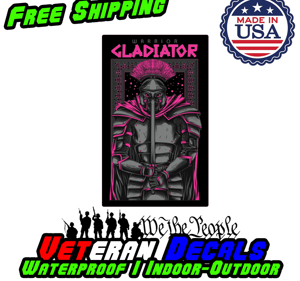 Gladiator Art Series JDM Funny Vinyl Decal Sticker displayed on a car and laptop, showcasing its versatility and humor.