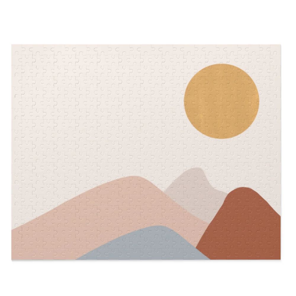 Golden Sun Jigsaw Puzzle featuring 500 high-quality chipboard pieces in a vibrant design, packaged in a gift-ready box.