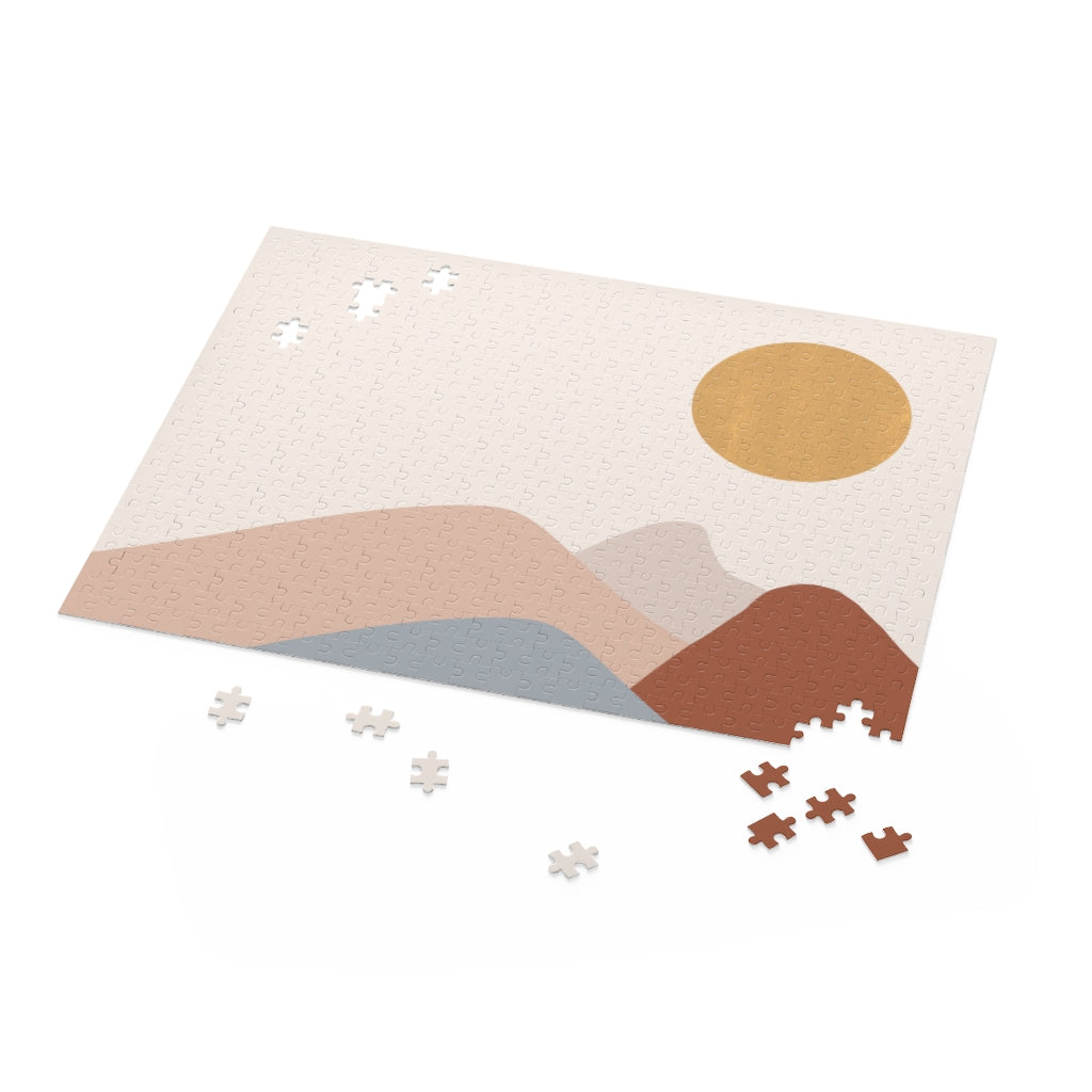 Golden Sun Jigsaw Puzzle featuring 500 high-quality chipboard pieces in a vibrant design, packaged in a gift-ready box.