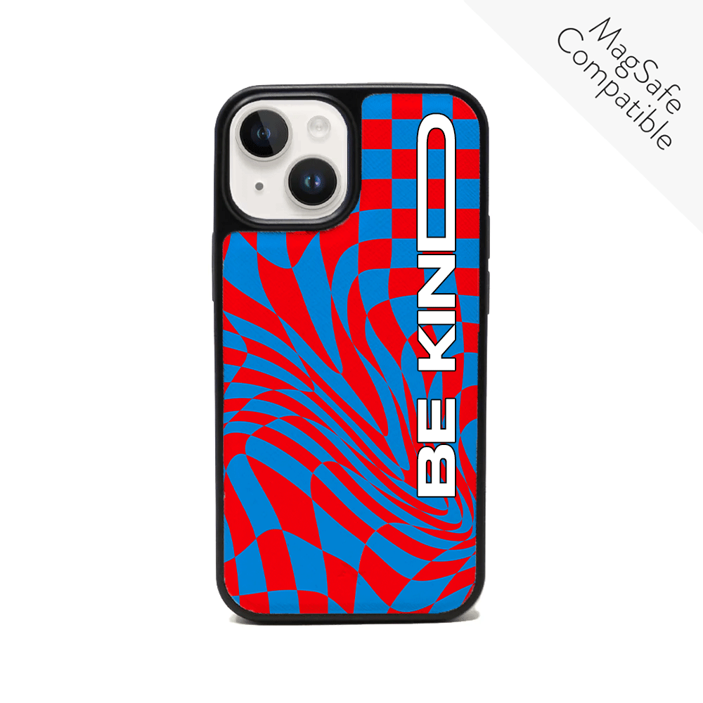 GOLF le MAAD Blue and Red iPhone 14 Plus Leather Case with vegan saffiano leather and rubber rim.