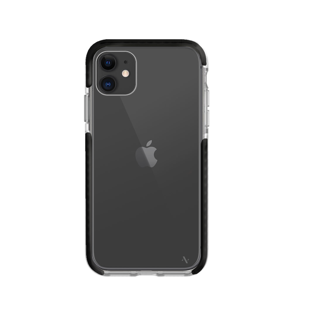 GOLF le MAAD Bump clear case for iPhone 11, showcasing a slim design with customizable options and impact-absorbing materials.