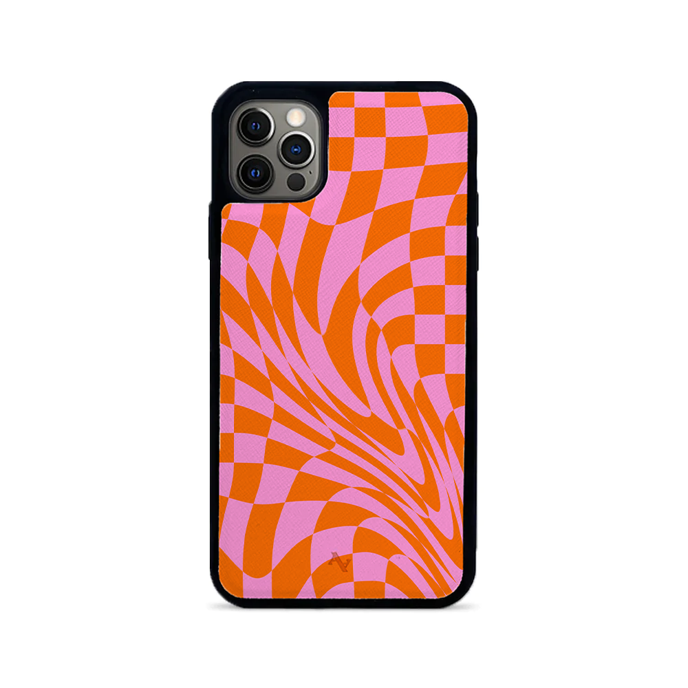 GOLF le MAAD Orange and Pink iPhone 12 Pro Max Leather Case with soft rubber rim and customizable options.