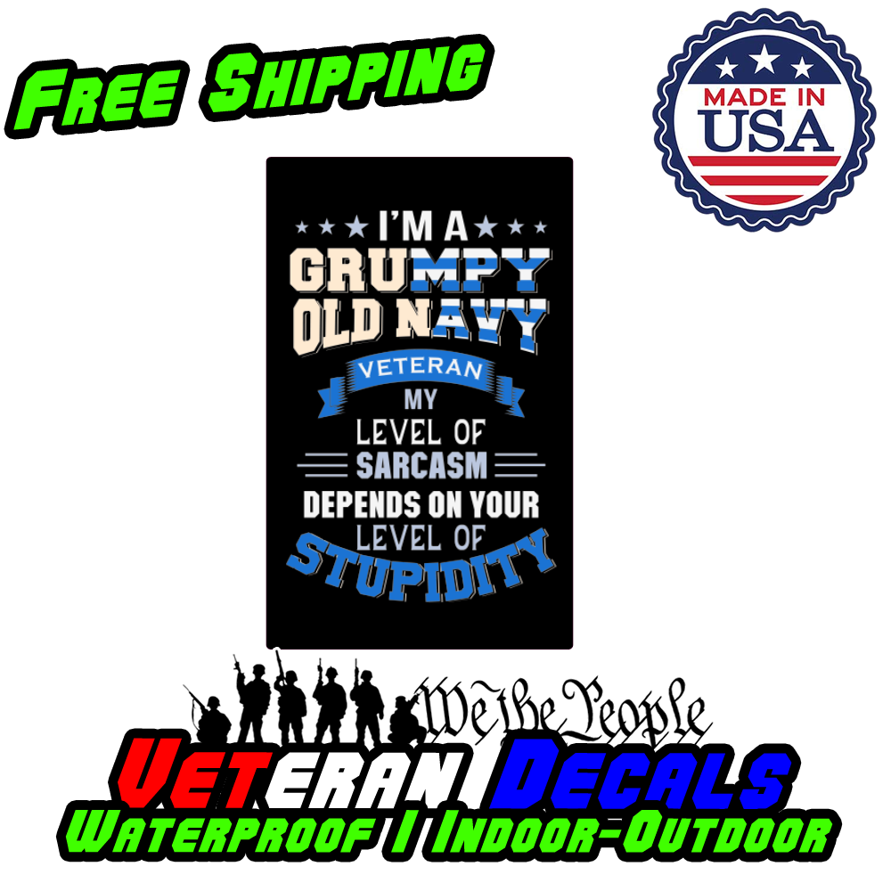 Grumpy Navy Veteran Military Armed Forces decal sticker on a car, showcasing pride and support for veterans.
