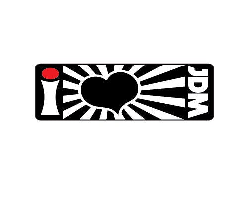 I Love JDM decal sticker featuring vibrant colors, perfect for laptops and car windows, showcasing Japanese car culture.