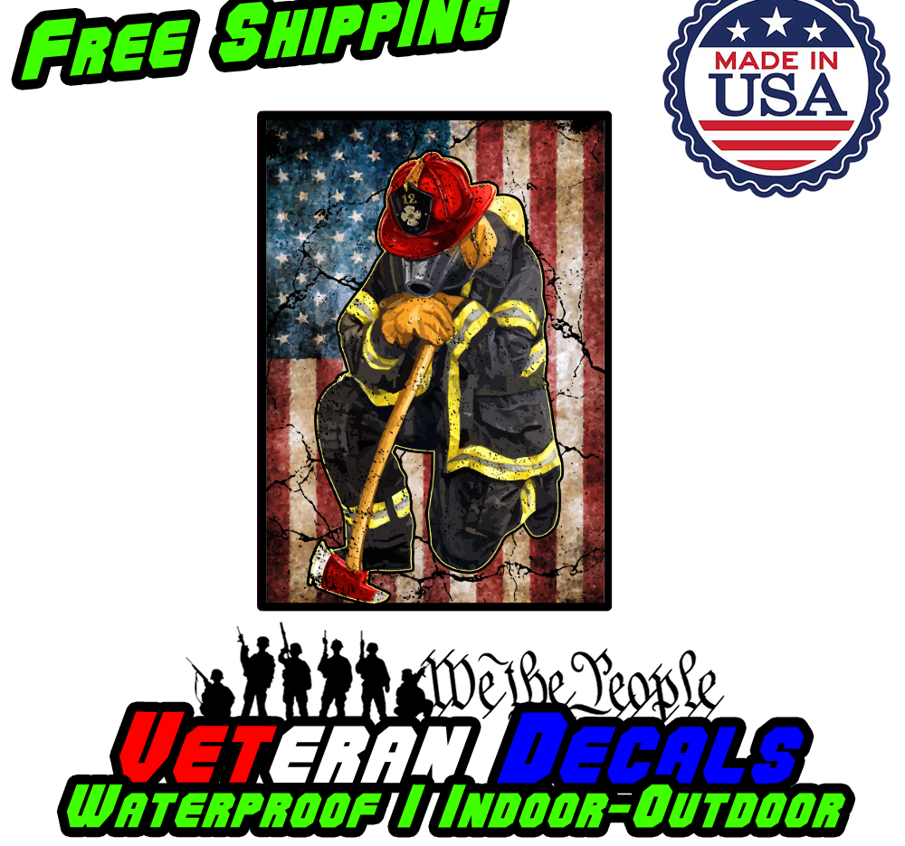 Kneel Flag Fire Fighters IAFF Vinyl Sticker on a clean surface, showcasing its design and quality.
