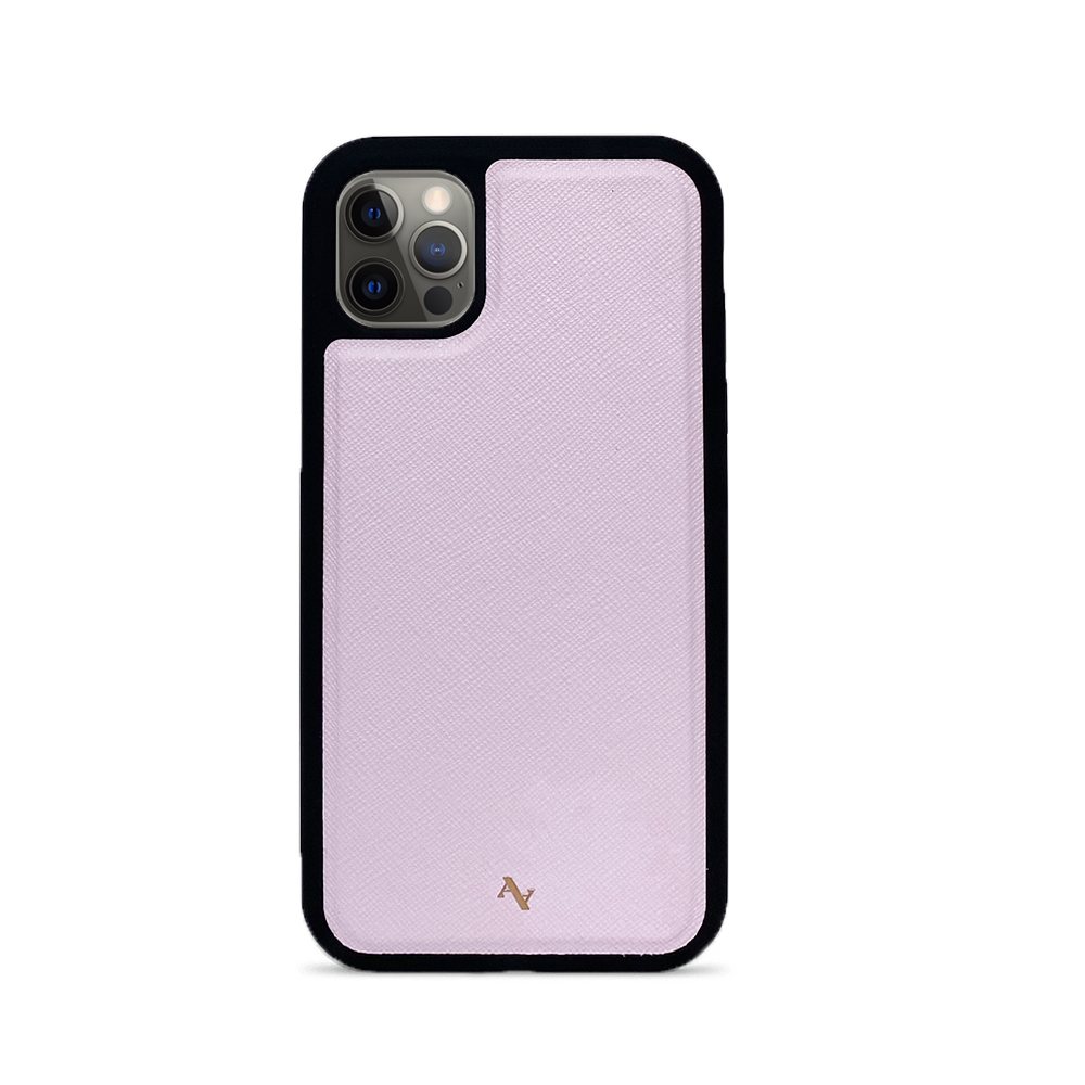 MAAD Pink Lemonade leather case for iPhone 12 Pro, featuring a soft rubber rim and customizable monogram options.