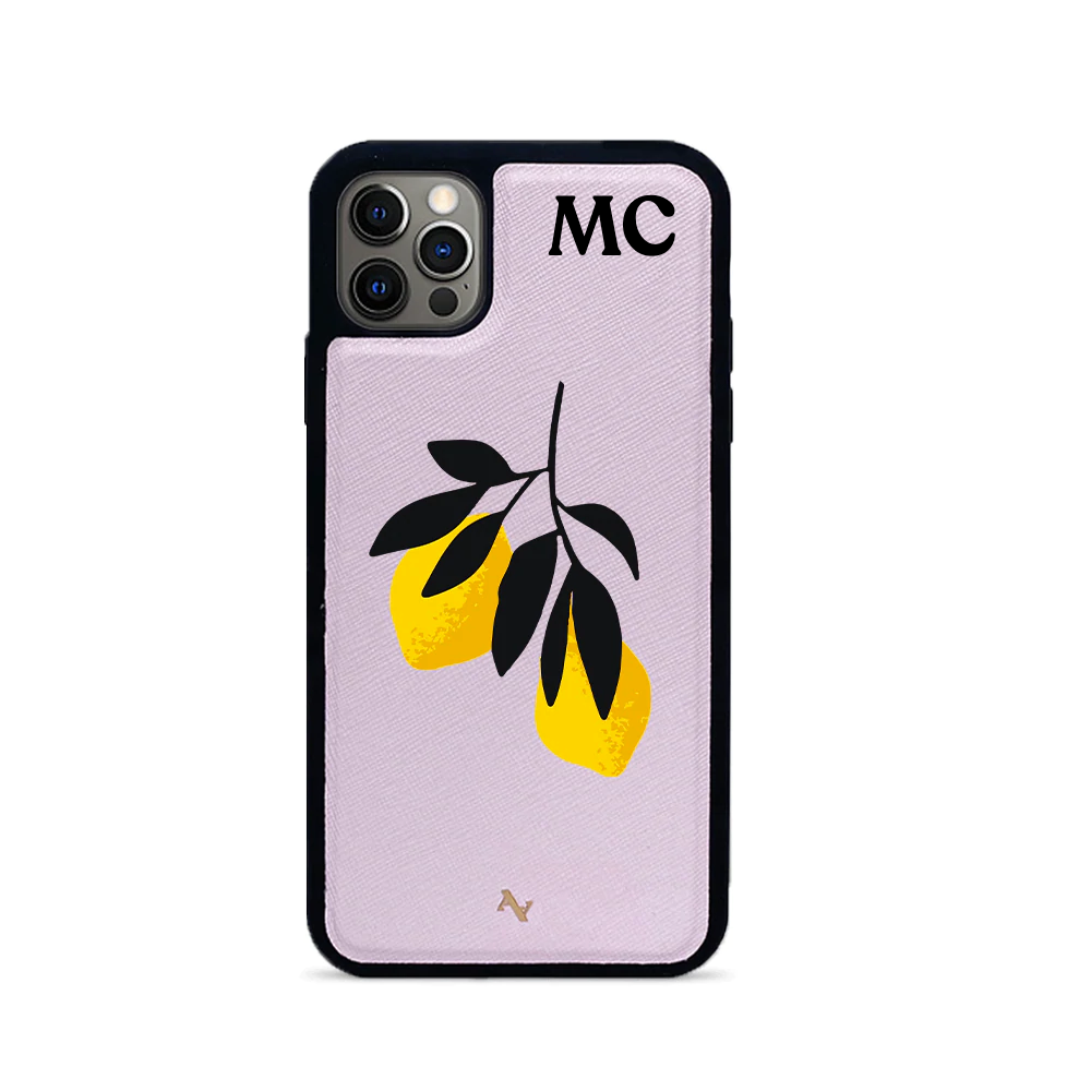 MAAD Pink Lemonade leather case for iPhone 12 Pro Max, featuring a blush pink color and a soft rubber rim for edge protection.