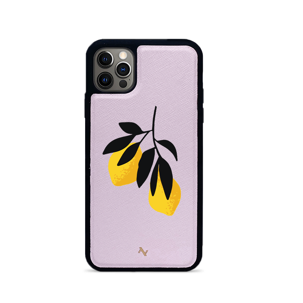 MAAD Pink Lemonade leather case for iPhone 12 Pro Max, featuring a blush pink color and a soft rubber rim for edge protection.