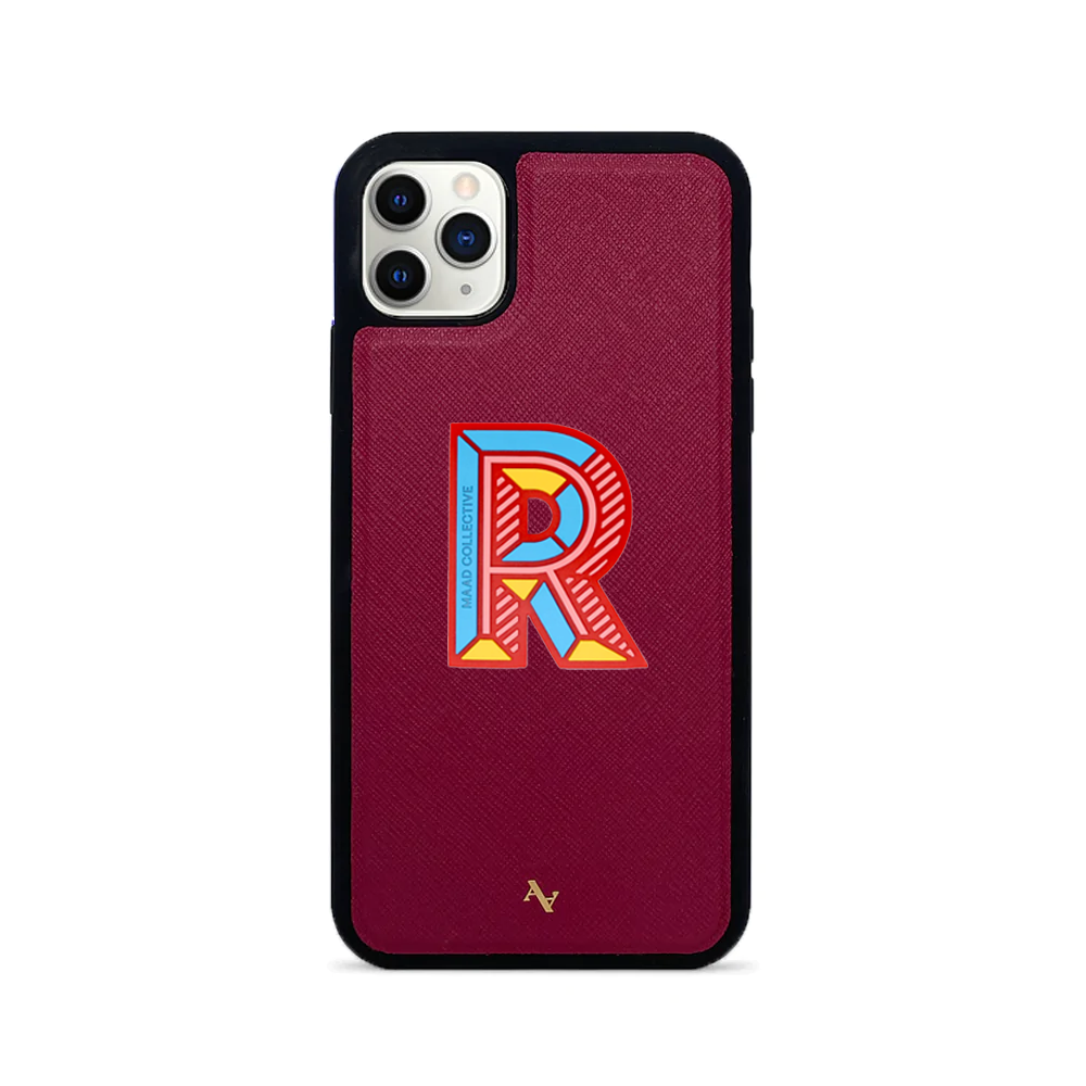 MAAD Stickers Alphabet in red for iPhone 11 Pro Max, showcasing customizable letters for personalization.