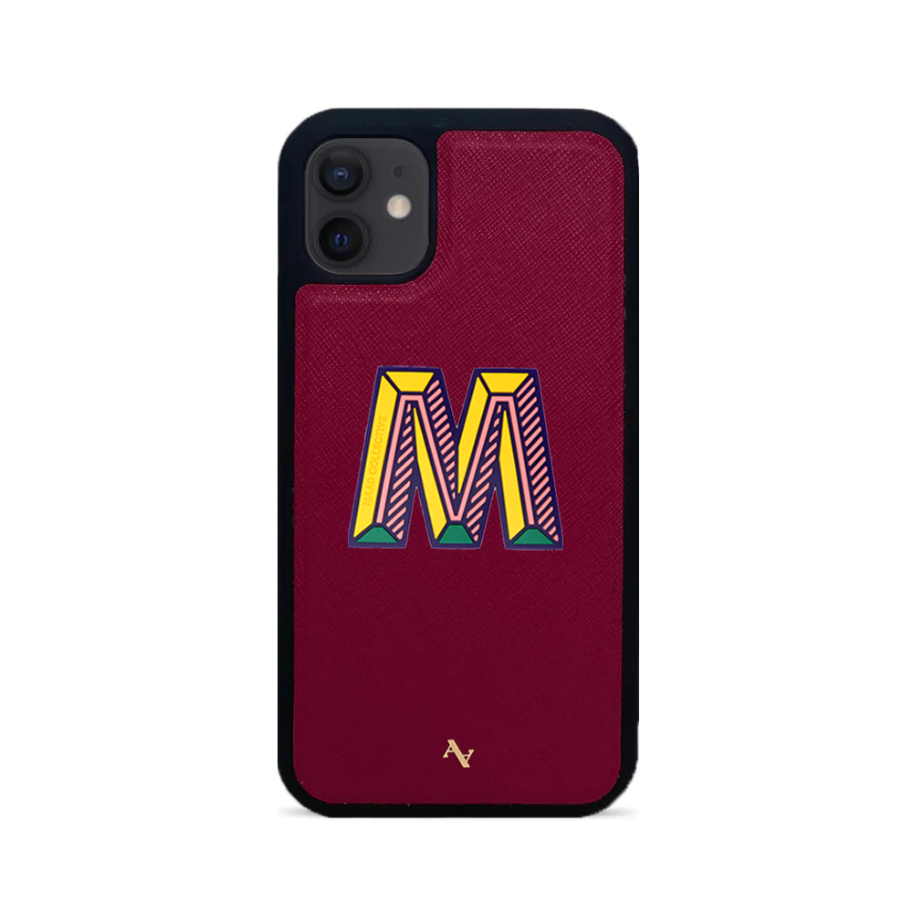 MAAD Stickers Alphabet for iPhone 12 Mini in vibrant red, showcasing customizable letters on a sleek phone case.