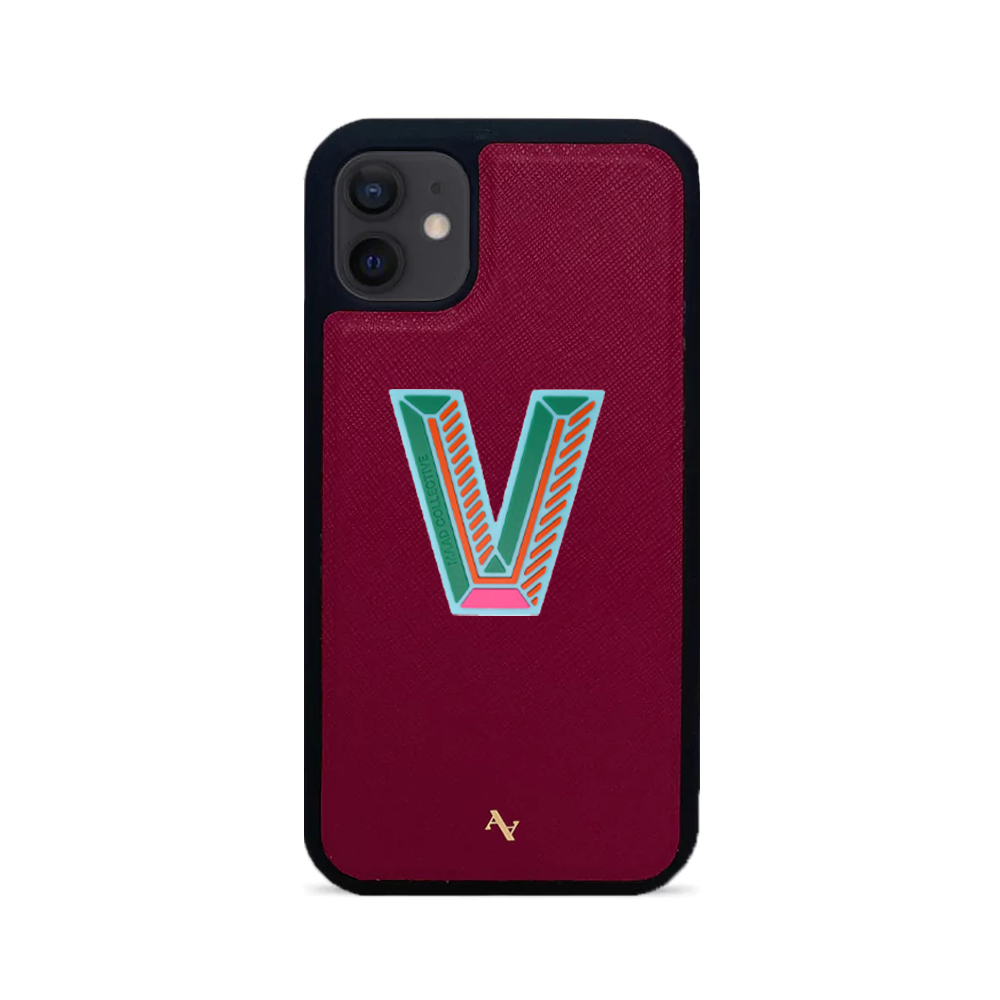 MAAD Stickers Alphabet for iPhone 12 Mini in vibrant red, showcasing customizable letters on a sleek phone case.