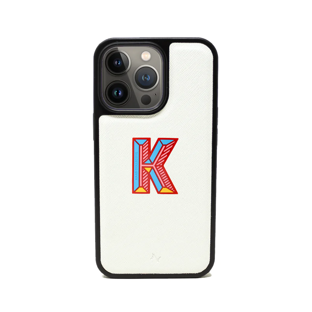 MAAD Stickers Alphabet for iPhone 13 Pro in white, showcasing customizable letters for personalization.