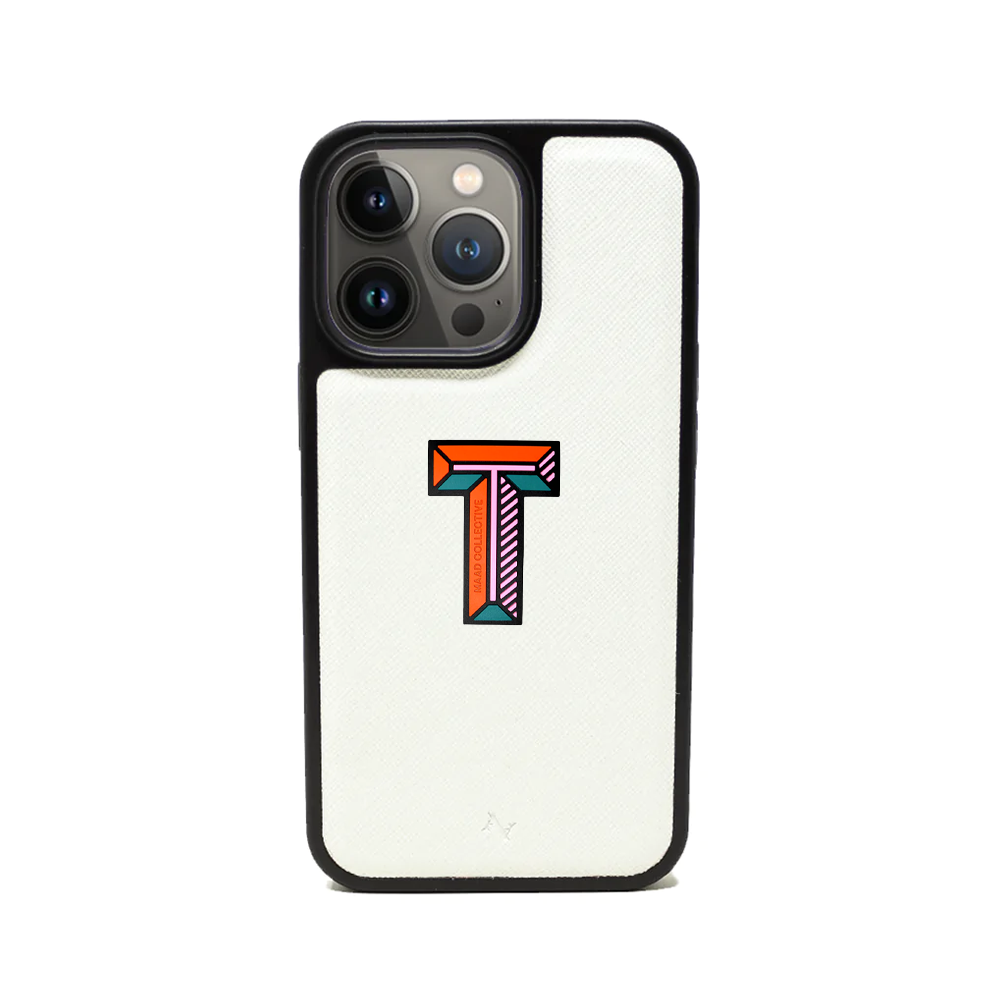 MAAD Stickers Alphabet for iPhone 13 Pro in white, showcasing customizable letters for personalization.
