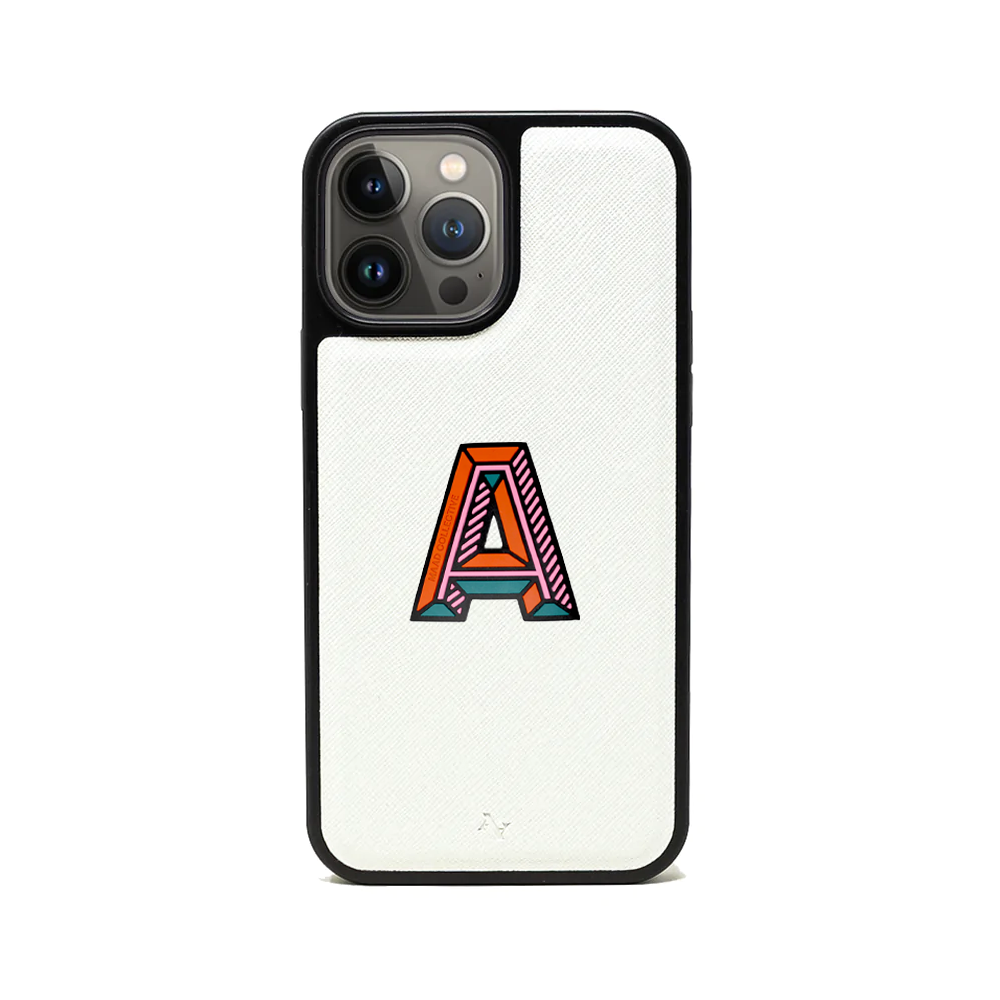 MAAD Stickers Alphabet for iPhone 14 Pro Max in white, showcasing customizable letters for personalization.