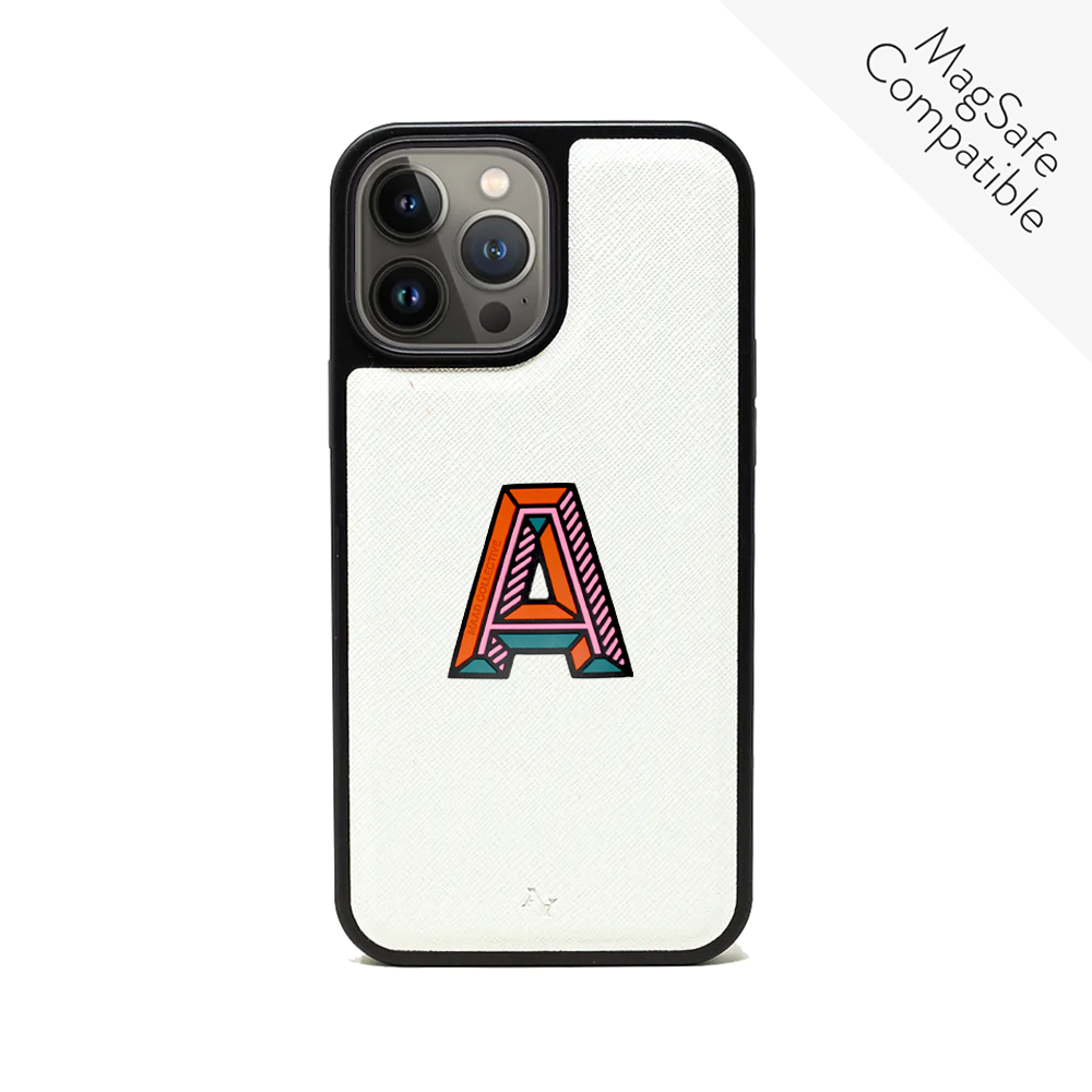 MAAD Stickers Alphabet for iPhone 14 Pro Max in white, showcasing customizable letters for personalization.