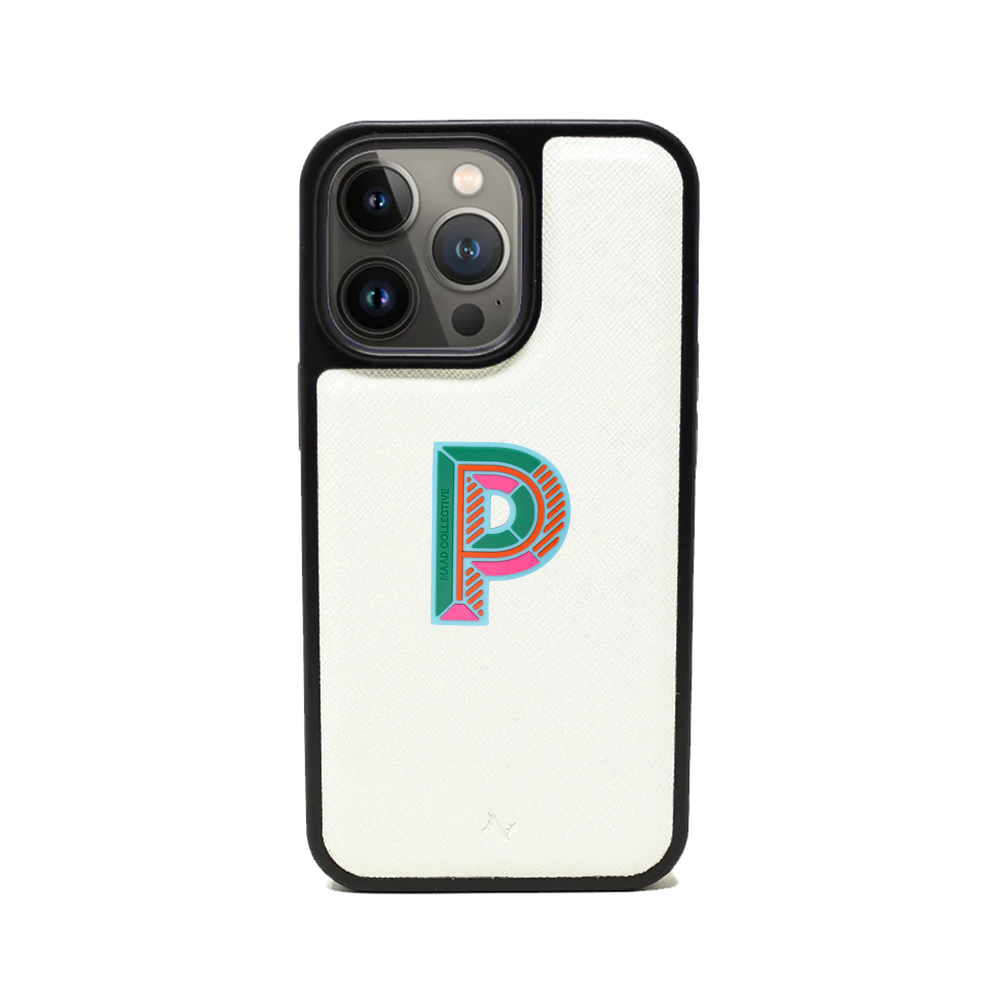 MAAD Stickers Alphabet for iPhone 14 Pro in white, showcasing customizable letters for personalization.
