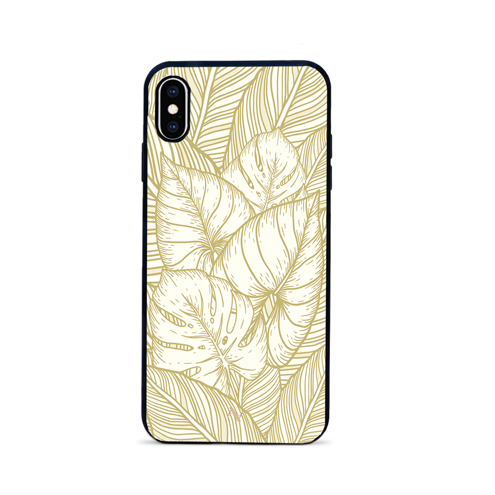 MAAD Tropical Plants iPhone XS MAX Leather Case in genuine saffiano leather with rubber rim, showcasing personalization options.