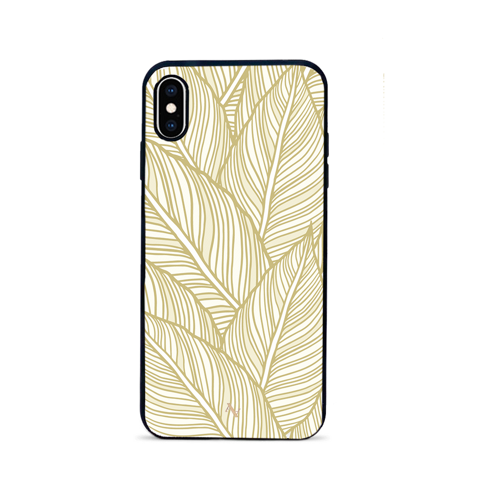 MAAD Tropical Plants iPhone XS MAX Leather Case in genuine saffiano leather with rubber rim, showcasing personalization options.