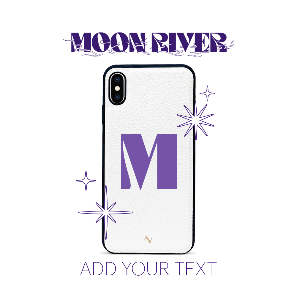 Moon River White iPhone XS MAX Leather Case featuring saffiano leather and soft rubber rim for protection.
