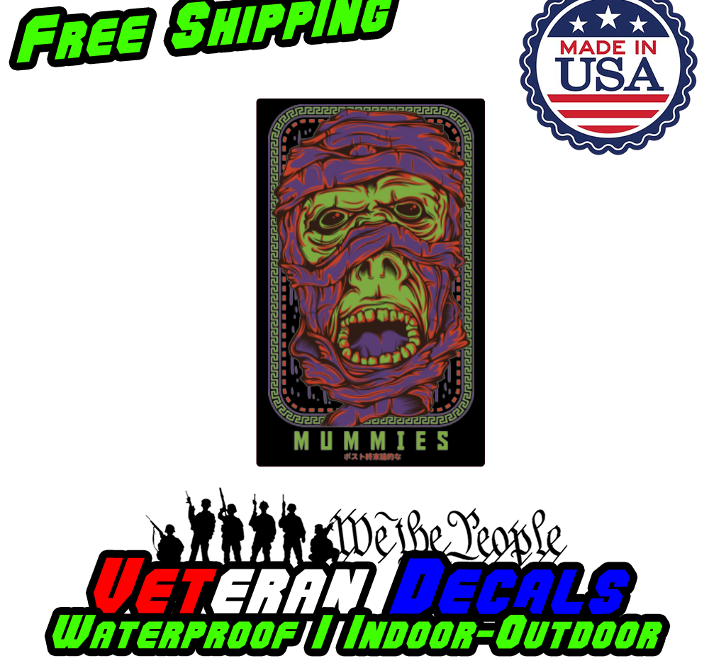 Mummies Japanese Art JDM Funny Vinyl Decal Sticker displayed on a car window, showcasing its vibrant design and premium quality.