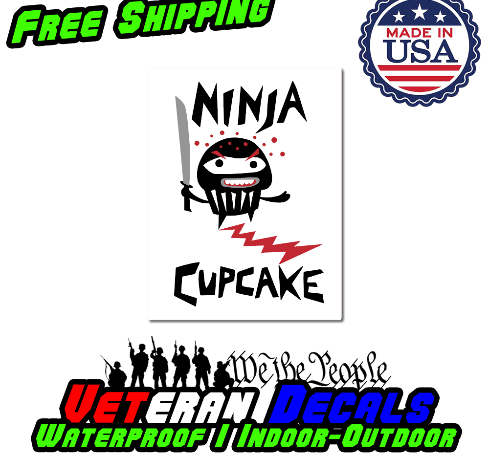 Ninja Cupcake Art JDM Funny Vinyl Decal Sticker displayed on a car, showcasing its vibrant colors and playful design.