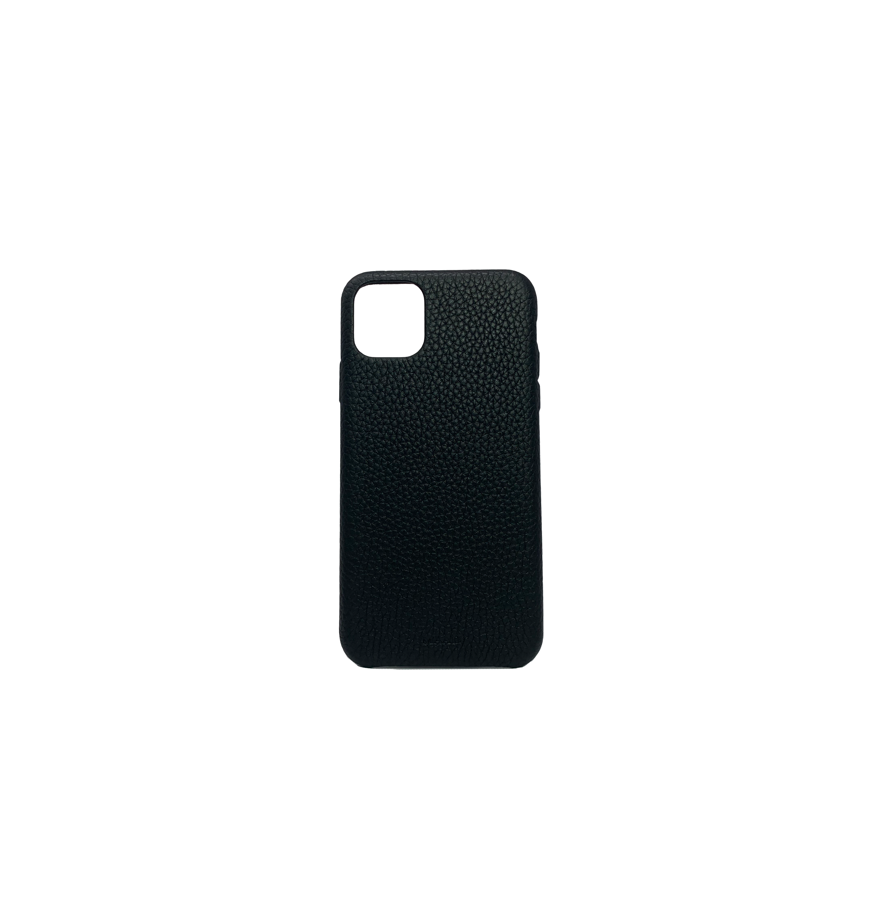 Stylish black pebble leather case for iPhone 11 Pro Max, featuring a minimalist design and personalization options.