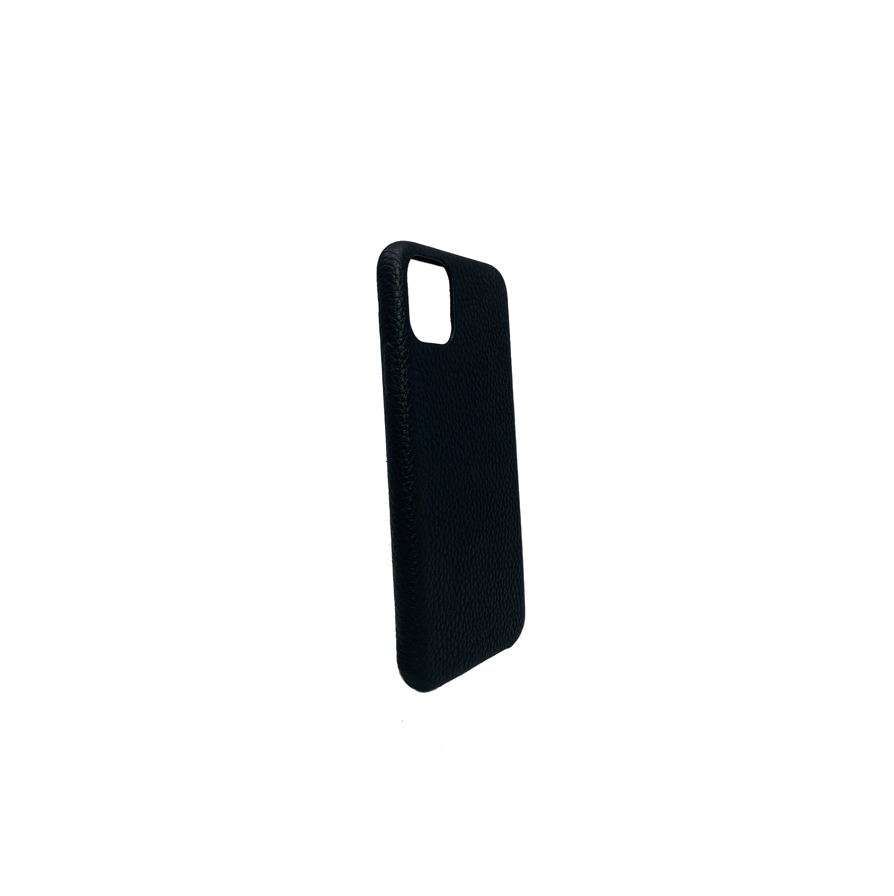 Stylish black pebble leather case for iPhone 11 Pro Max, featuring a minimalist design and personalization options.