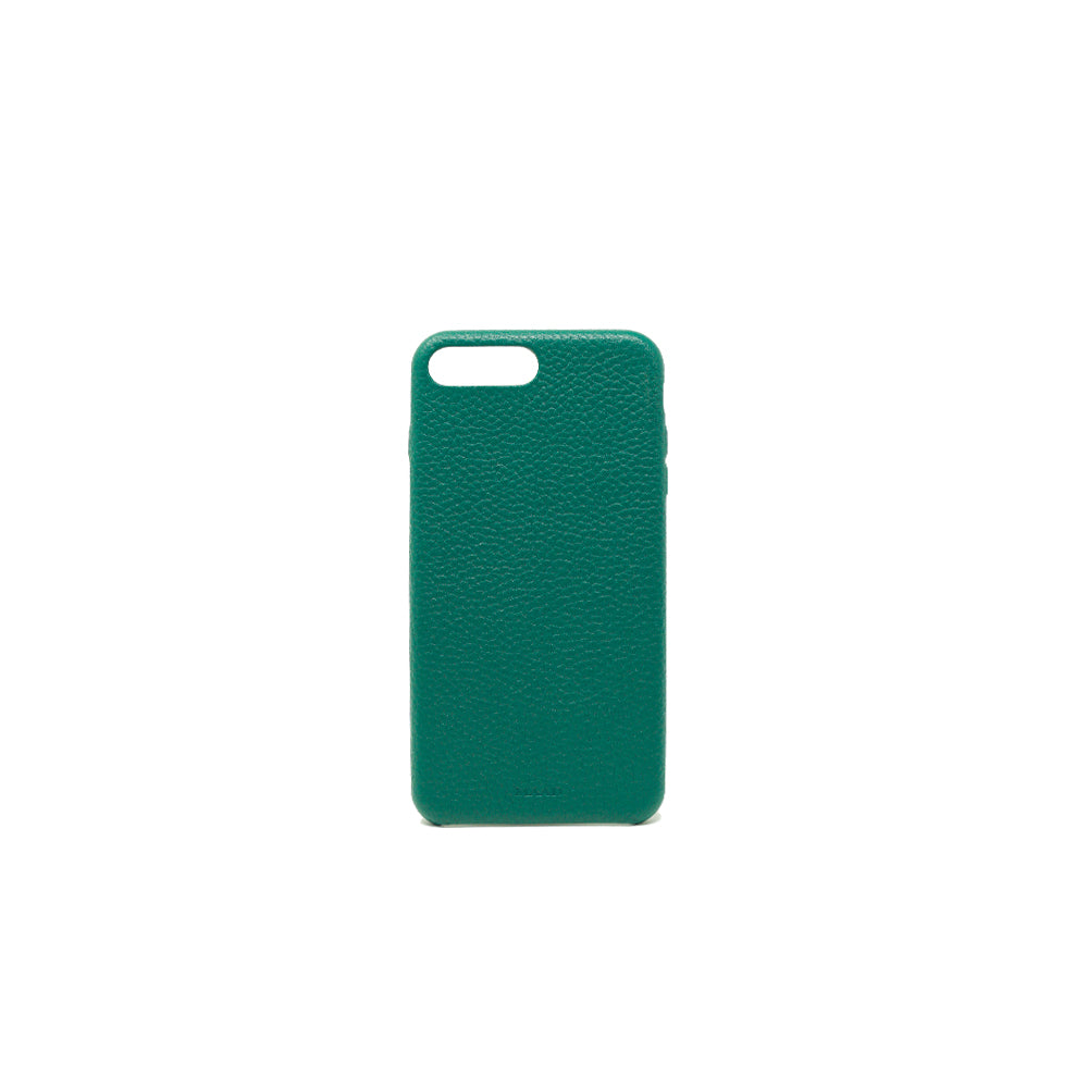 Moss green pebble leather case for iPhone 7/8 Plus, featuring a minimalist design and personalized monogram options.