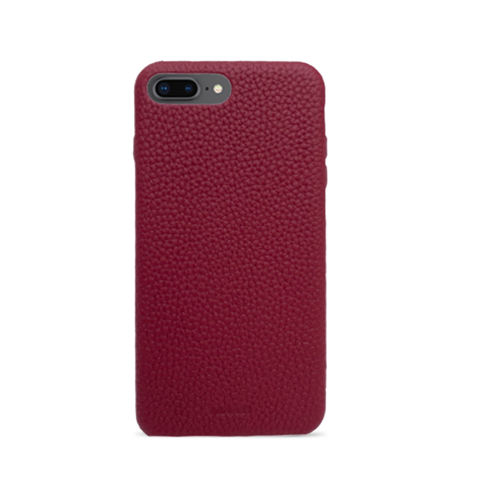 Trendy red pebble leather case for iPhone 7/8 Plus, showcasing its slim design and luxurious texture.