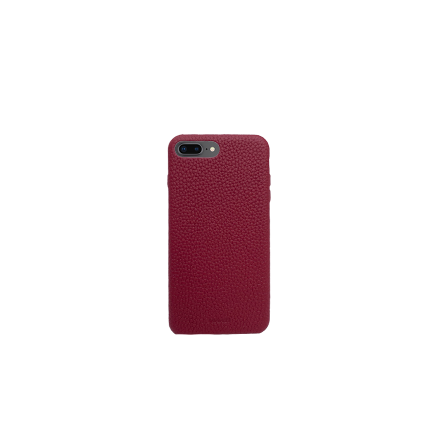 Trendy red pebble leather case for iPhone 7/8 Plus, showcasing its slim design and luxurious texture.