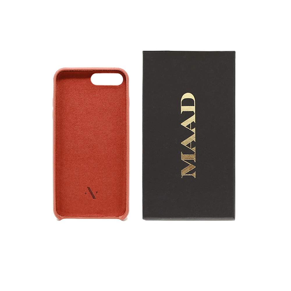 Terracotta iPhone 7/8 Plus case made from genuine pebble leather, featuring a slim design and earthy tones.